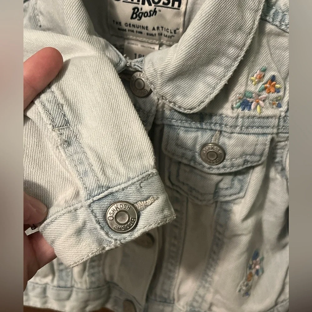 OshKosh B'gosh Girl’s Light Blue Denim Jacket, Snaps. Embroidered Detail, 18 Mo